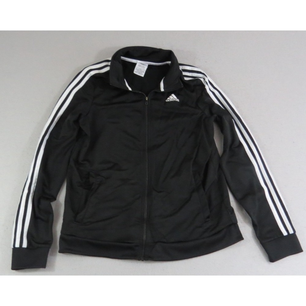 Adidas Womens XL 18 20 Black 3 Stripe Track Jacket Full Zip Athletic Top